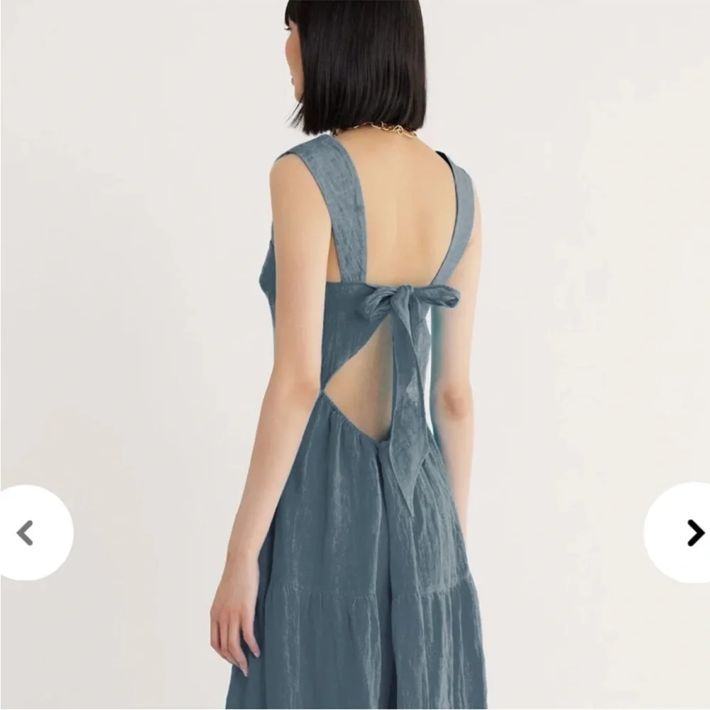 NWT Rumer (Anthropologie) 100% Linen Mia Maxi Dress Liberty Blue/Green Sm ($349) - Picture 3 of 13